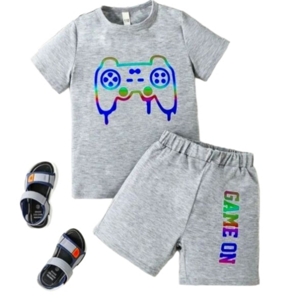 Retro Boys Printed Two-Piece Short Set Sz 5-6y